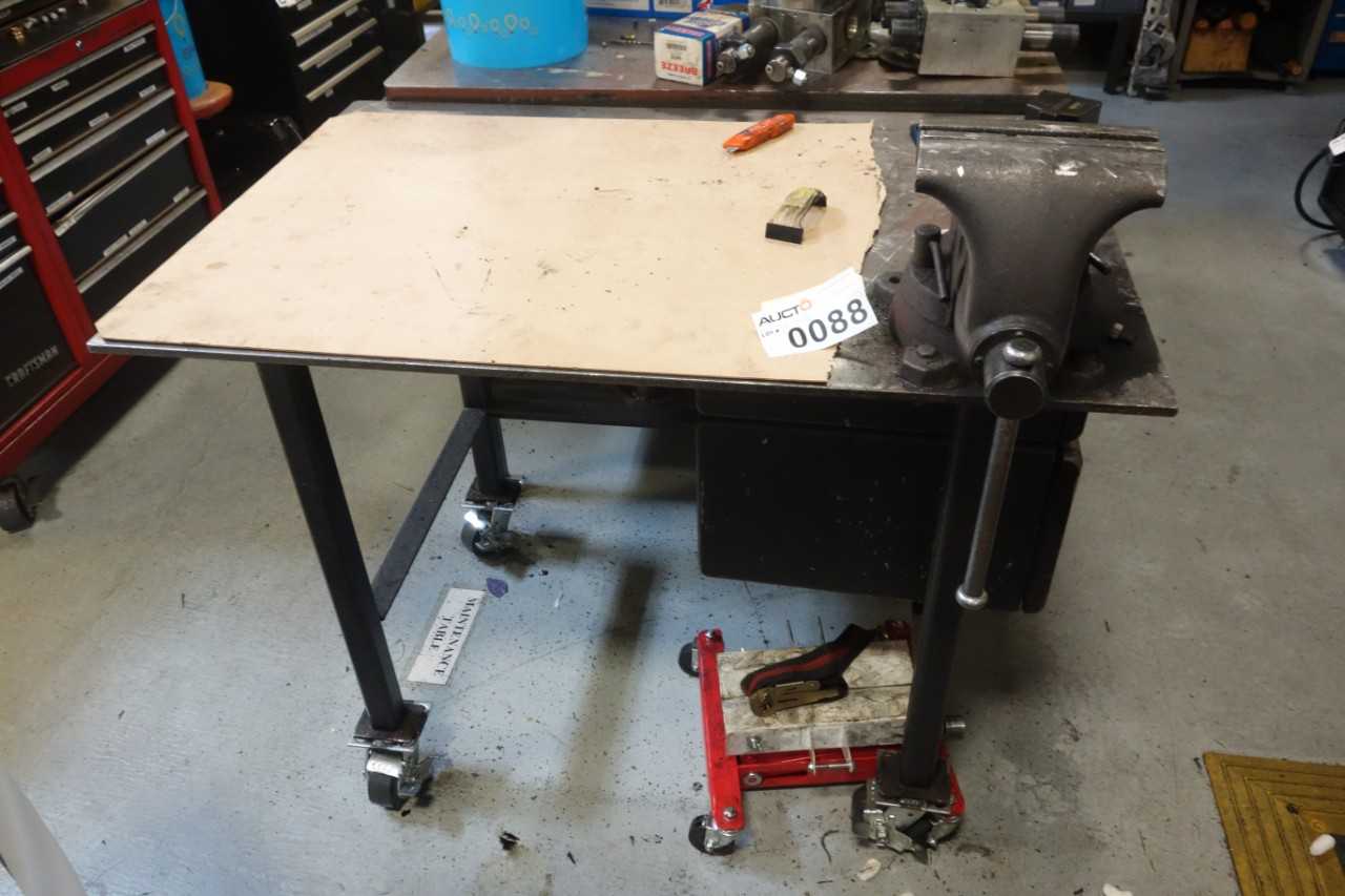 5' X 3' rolling steel work table with 8" bench vise - PLANT & FACILITY
