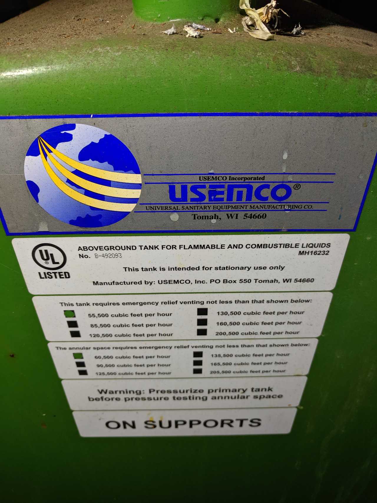 USEMCO ABOVE GROUND DIESEL TANK APPROX 200GAL - PROCESS EQUIPMENT
