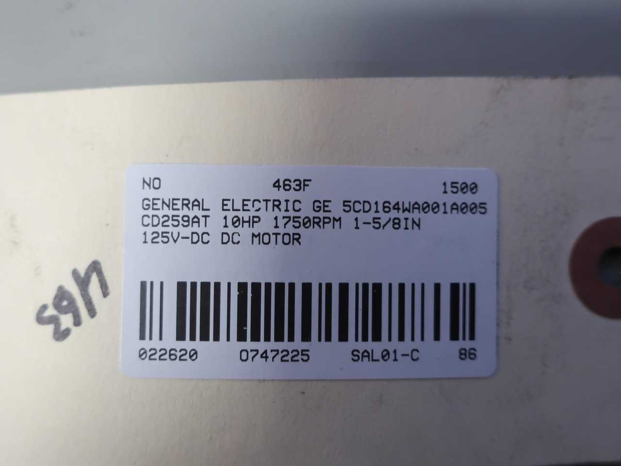 GE 5CD164WA001A005 KINAMATIC CD259AT 10HP 1750RPM 125V-DC DC MOTOR - ELECTRIC MOTORS