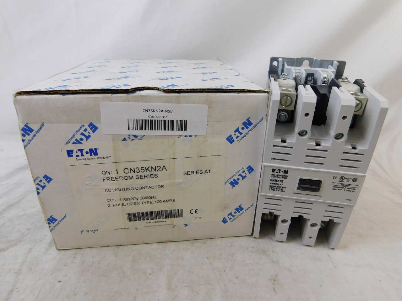 (2) Eaton CN35KN2A Lighting Contactor Open 2P 100A 110/120VAC 50/60Hz - CONTACTORS