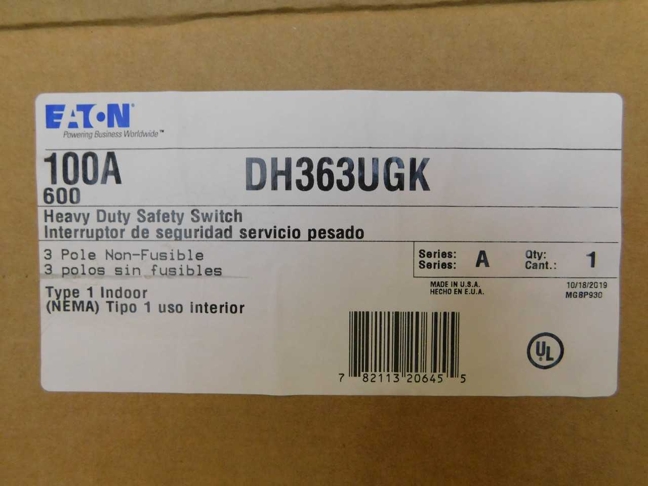 Lot of Qty 1x Eaton DH363UGK Safety Switch Heavy Duty - SAFETY EQUIPMENT