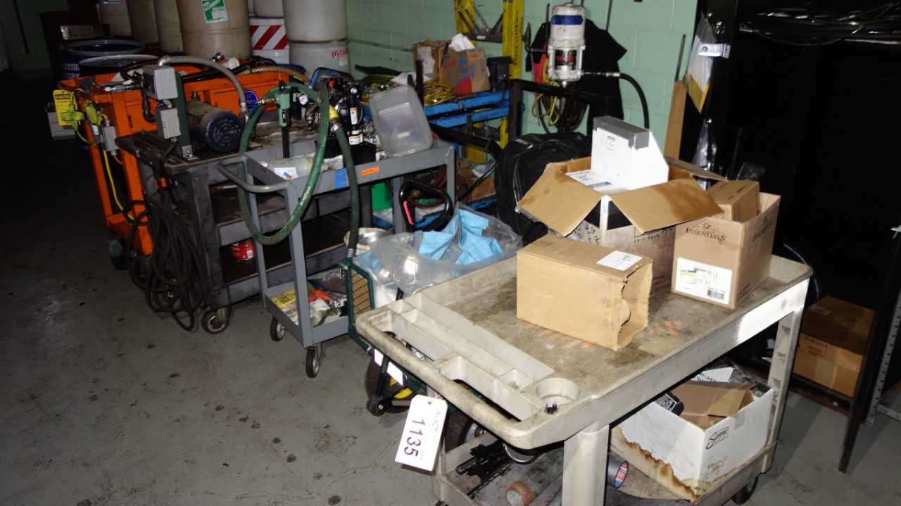PORTABLE CARTS WITH CONTENTS - PUMPS, MRO (2 GRAY CARTS NOT INCLUDE) - ROLLING CARTS