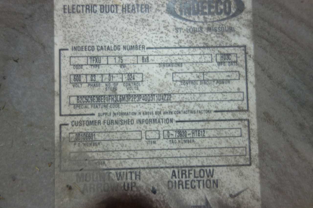 PALLET OF ASSORTED INDEECO ELECTRIC DUCT HEATERS  14KW  12KW  1 75KW  STEEL PALLET NOT INCLUDED - HVAC EQUIPMENT