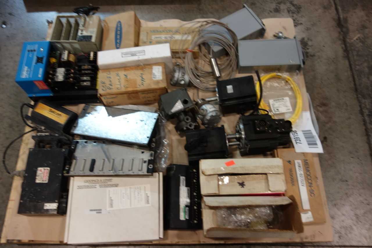 1 PALLET OF ASSORTED ELECTRICAL-SERVO MOTORS, MODULES, SENSORS- YASKAWA, SELCOM - SERVO