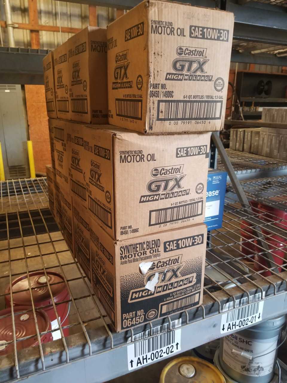Lot of 13 Cases - CASTROL GTX HM High Mileage Motor Oil 10W30 6X1QT case - INDUSTRIAL PARTS