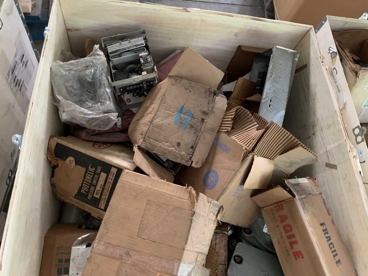 CRATE OF ELECTRICAL AUTOMATION EQUIPMENT MISC. PARTS - ELECTRICAL COMPONENTS