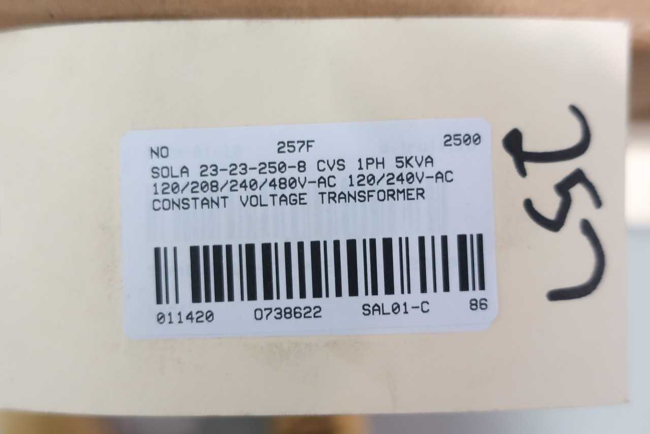 SOLA 23-23-250-8 1PH 5KVA CONSTANT VOLTAGE TRANSFORMER - CONTROL TRANSFORMERS