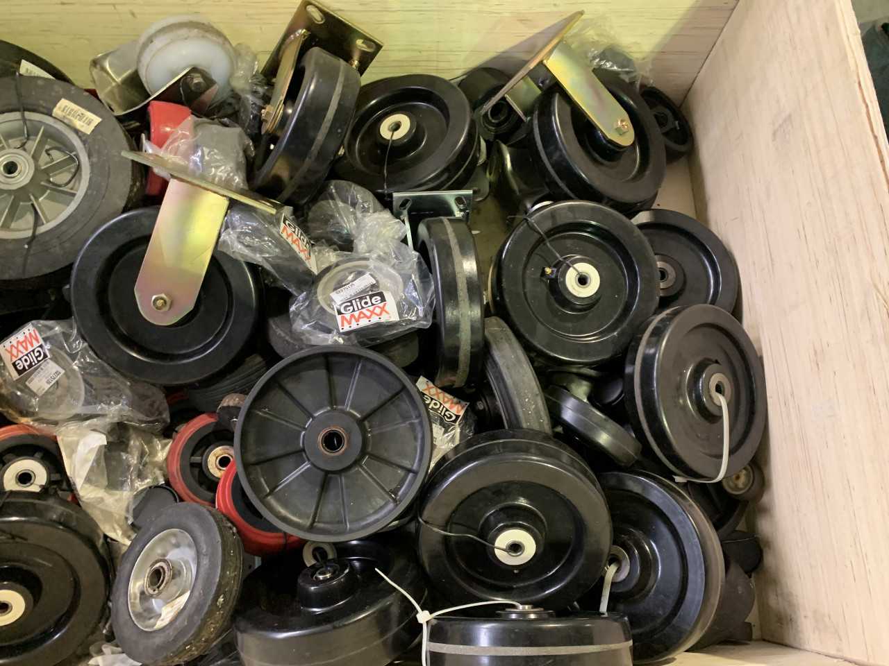 CRATE OF NEW INDUSTRIAL CASTERS & WHEELS VARIOUS SIZES - ELECTRICAL COMPONENTS