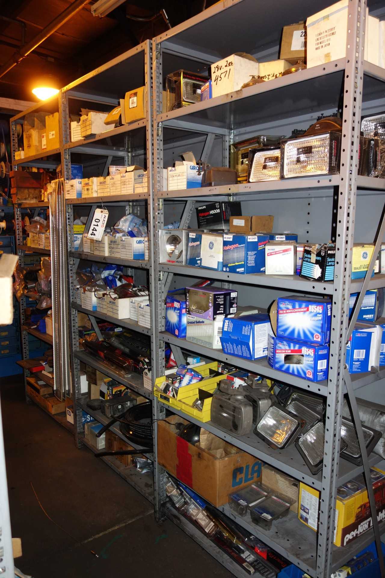 CONTENTS OF 3 SHELVING, AUTOMOTIVE LIGHTING - SHELVING