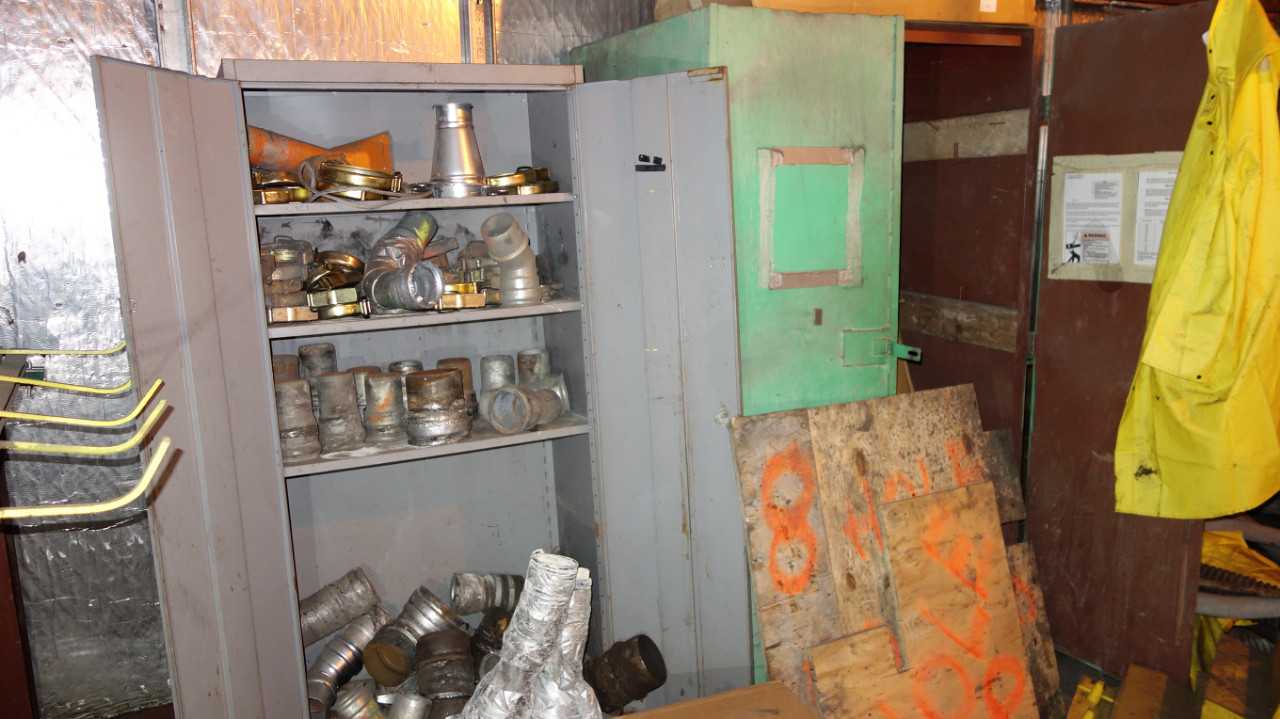 LOT OF 7 CABINETS WITH CONTENTS, PIPE FITTINGS, TOOLS - PROCESS EQUIPMENT