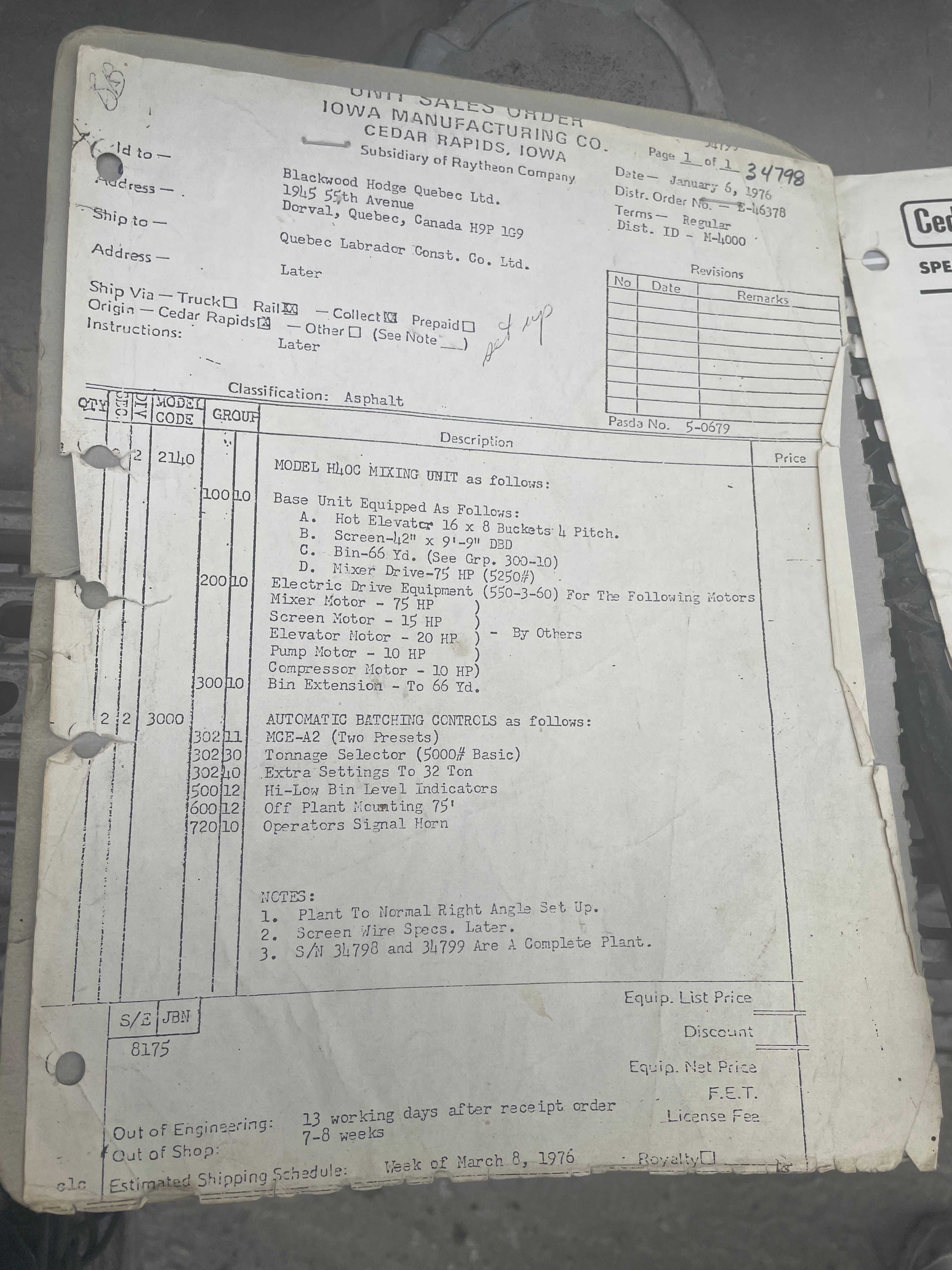 1976 Ceaderapids H40C BATCH TOWER - PAVING EQUIPMENT