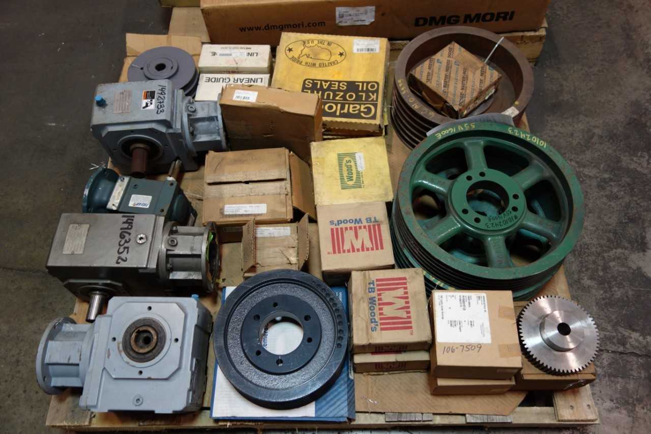 2 PALLETS OF ASSORTED GEAR REDUCERS, LINEAR BEARING, JAW COUPLING- DODGE, BROWNING, GARLOCK - GEAR REDUCERS