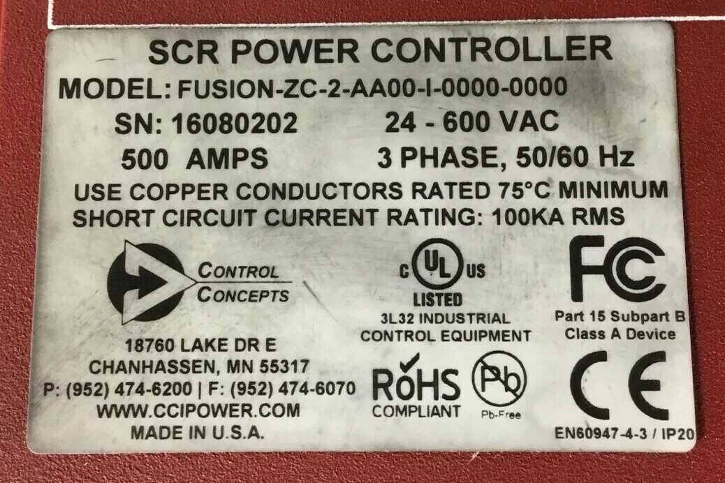 Lot of 3 Control Concepts FUSION-ZC-2-AA00-I-0000-0000 Power Controller 500 AMP 24-600VAC - Used - Bench Tested - INDUSTRIAL PARTS
