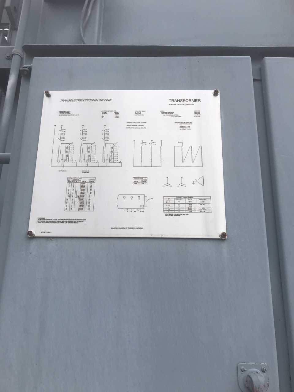 1988 Transelectrix Technology Inc 287,000V-AC(HV) 13800V-AC(LV) Oil Type Transformer - CONTROL TRANSFORMERS