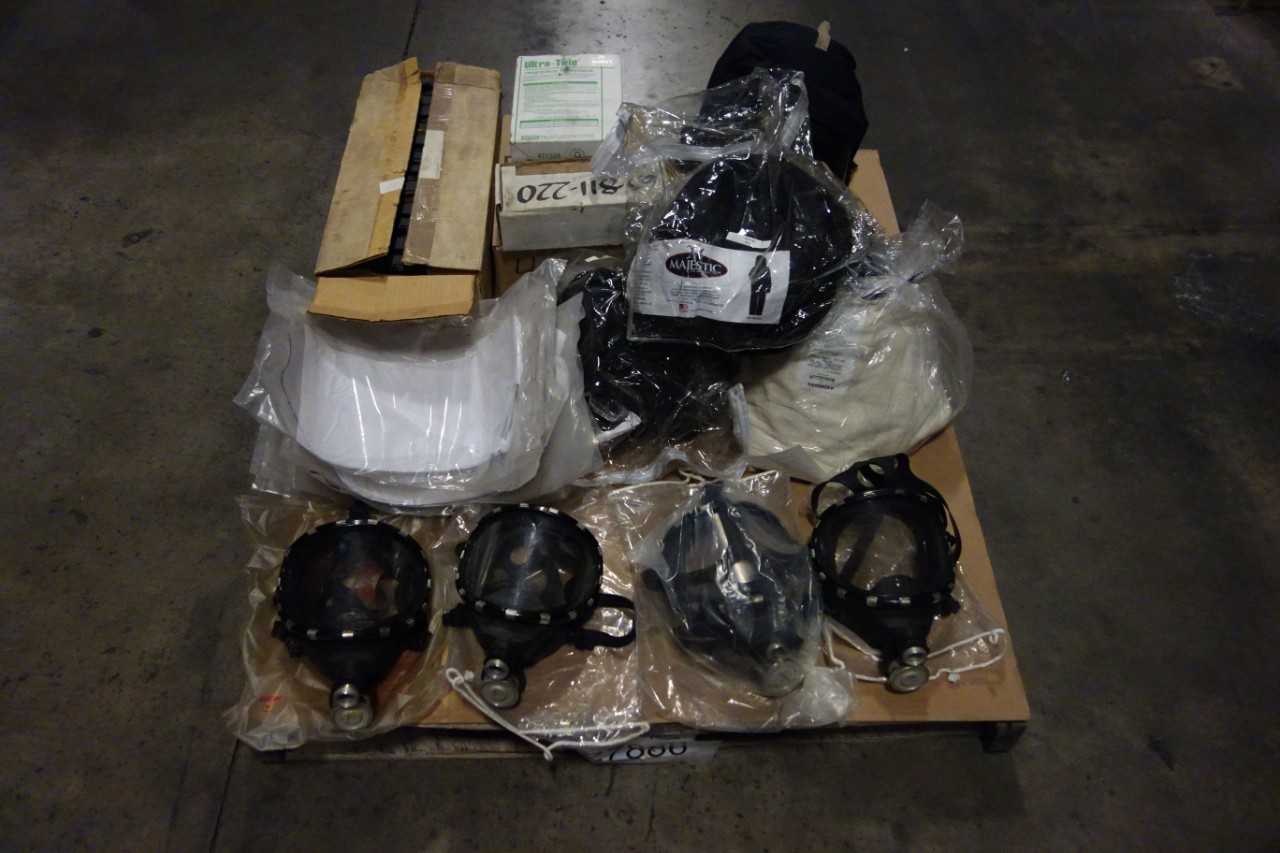 1 PALLET OF ASSORTED SAFETY EQUIPMENT, MASKS, HEAD PIECES, RESPIRATOR FACE PIECES, REPLACEMENT VISORS - SAFETY EQUIPMENT