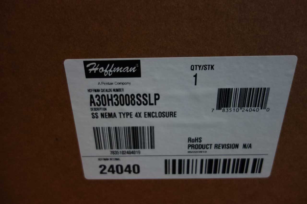 1 HOFFMAN SS NEMA TYPE 4X ENCLOSURE A30H3008SSLP - INDUSTRIAL PARTS