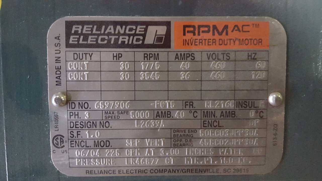 30 HP 1800 RPM RL2168 Frame Reliance Motor - ELECTRIC MOTORS