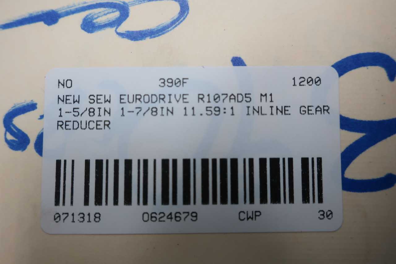 SEW EURODRIVE R107AD5 M1 11.59:1 INLINE GEAR REDUCER - GEAR REDUCERS