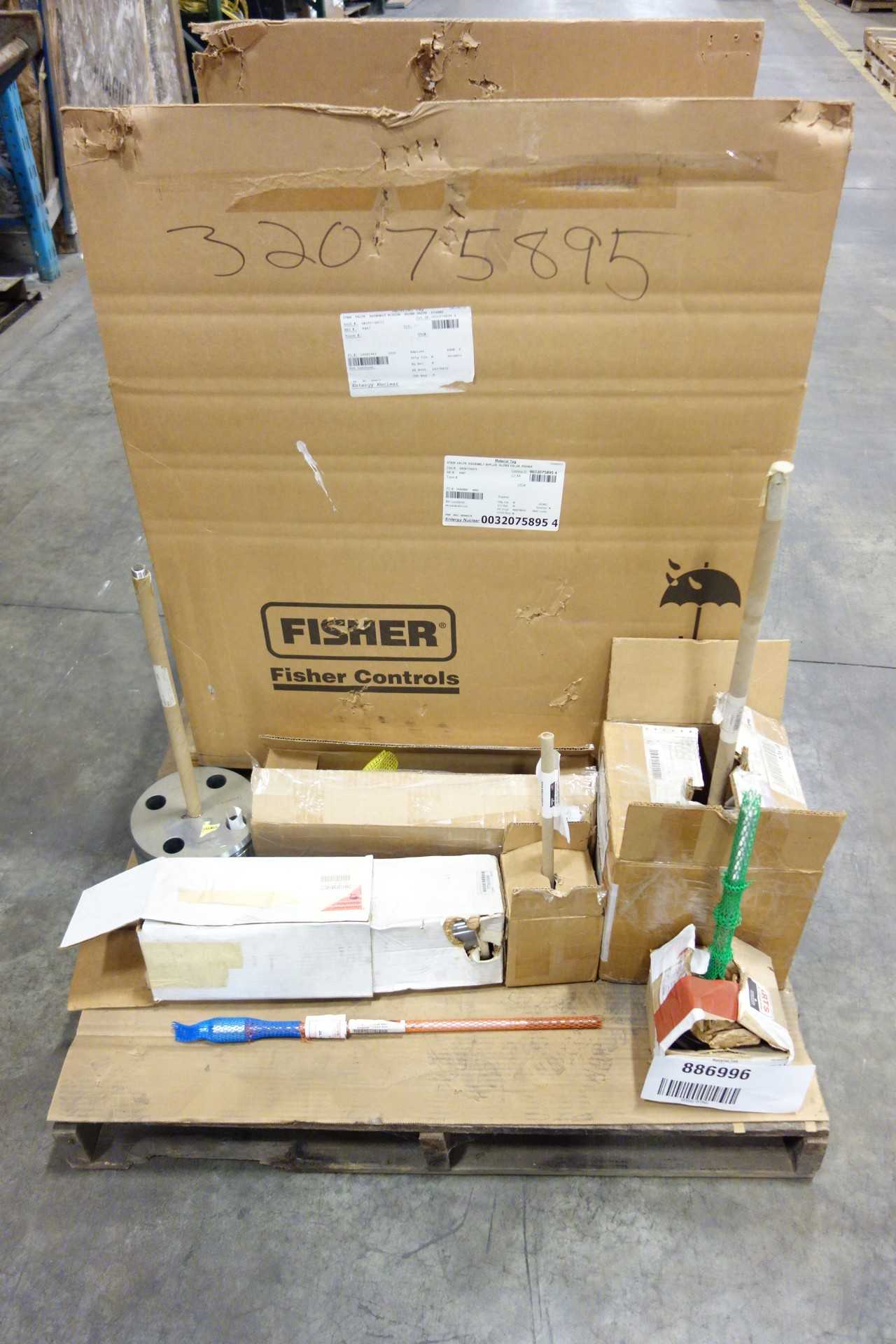 PALLET OF ASSORTED FISHER PLUG STEM ASSEMBLIES VALVE PARTS - VALVES