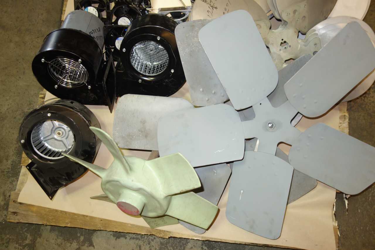 LOT OF ASSORTED FANS AND FAN PARTS - TEMPERATURE CONTROL COMPONENTS
