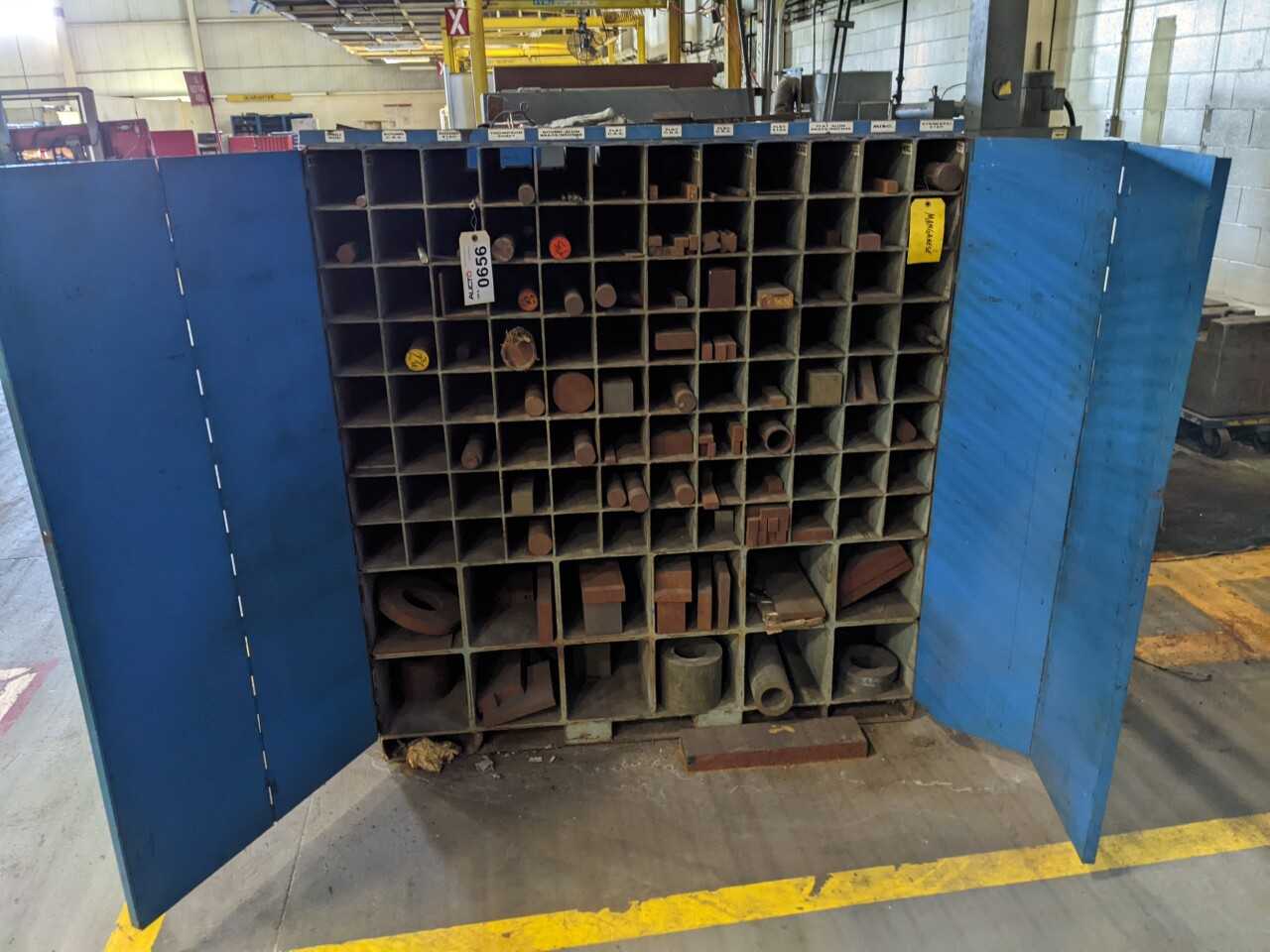 PIGEON HOLE CABINET WITH STEEL STOCK, RODS - TOOL STORAGE