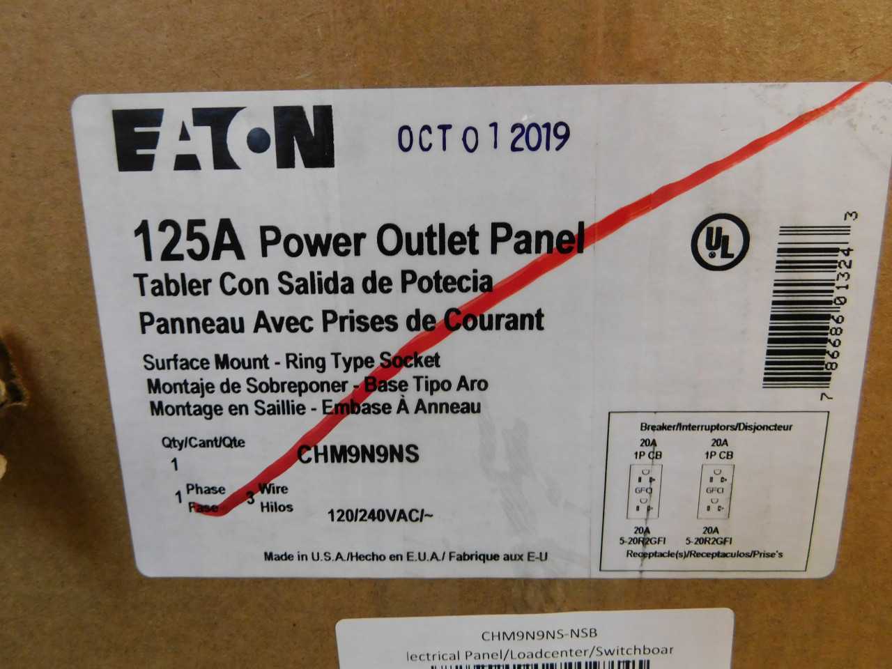 Quantity of 2 New Surplus Eaton CHM9N9NS Power Outlet Panel Ring-Type 125A 120V - ELECTRICAL COMPONENTS