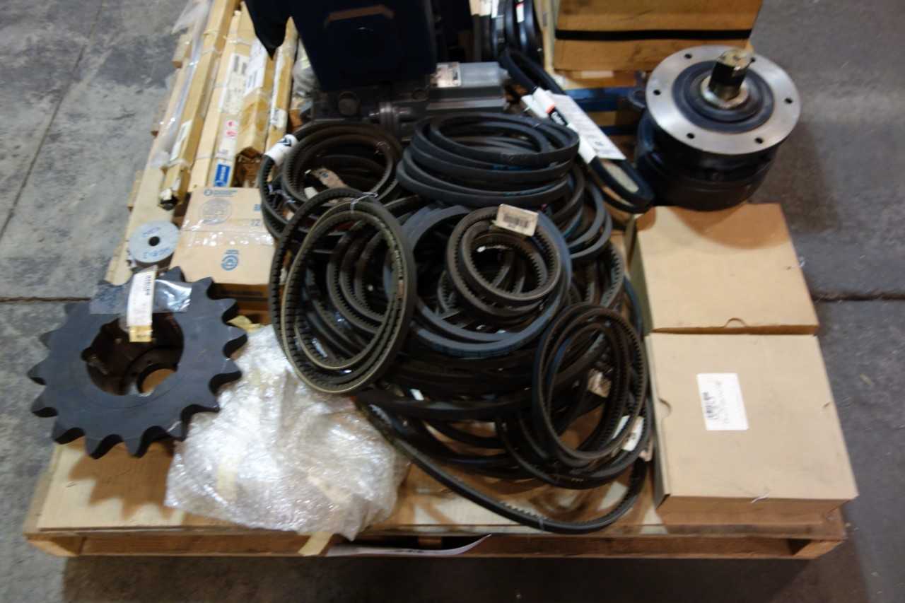 1 PALLET OF ASSORTED SPROCKETS, LINEAR BEARING, V-BELTS- GATES, BROWNING - BEARINGS