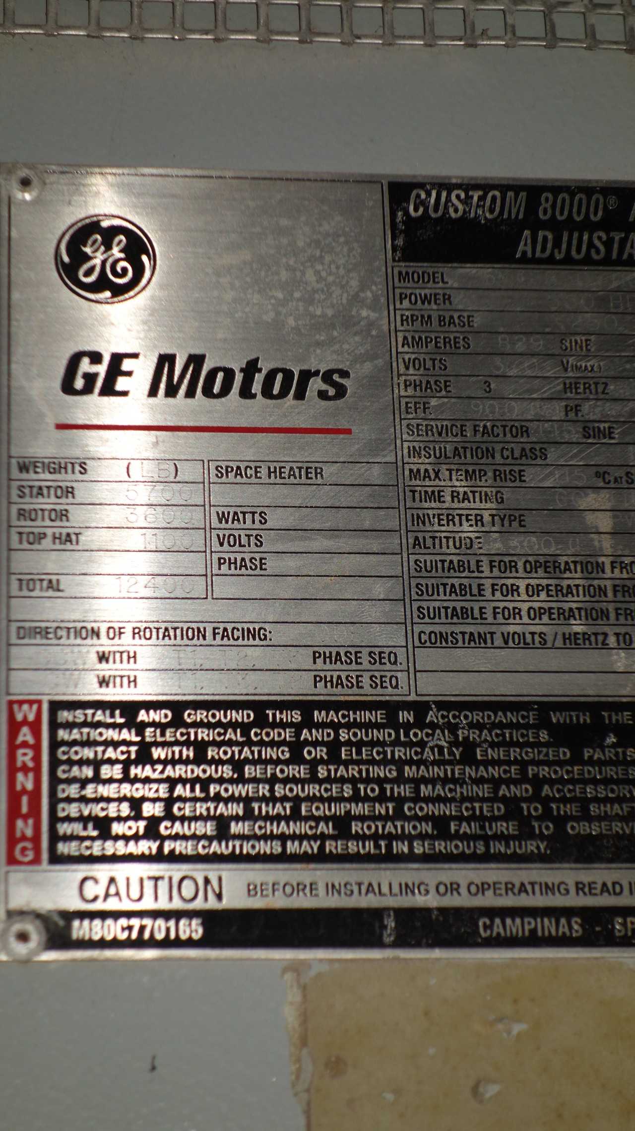 GE CUSTOM 8000 ASD 8507Z 530HP MOTOR - ELECTRIC MOTORS