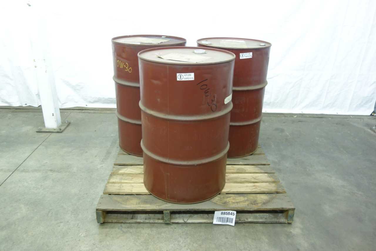 LOT OF 3 FULL 55 GALLON DRUMS OF MOBIL DRIVE CLEAN OIL, SAE 10W-30 - ELECTRIC POWER TOOLS