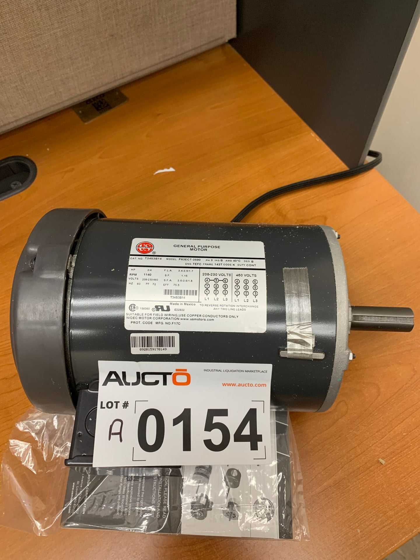 US Motors P63ECT-3590 Electric Motor - ELECTRIC MOTORS US Motors P63ECT-3590 Electric Motor - ELECTRIC MOTORS