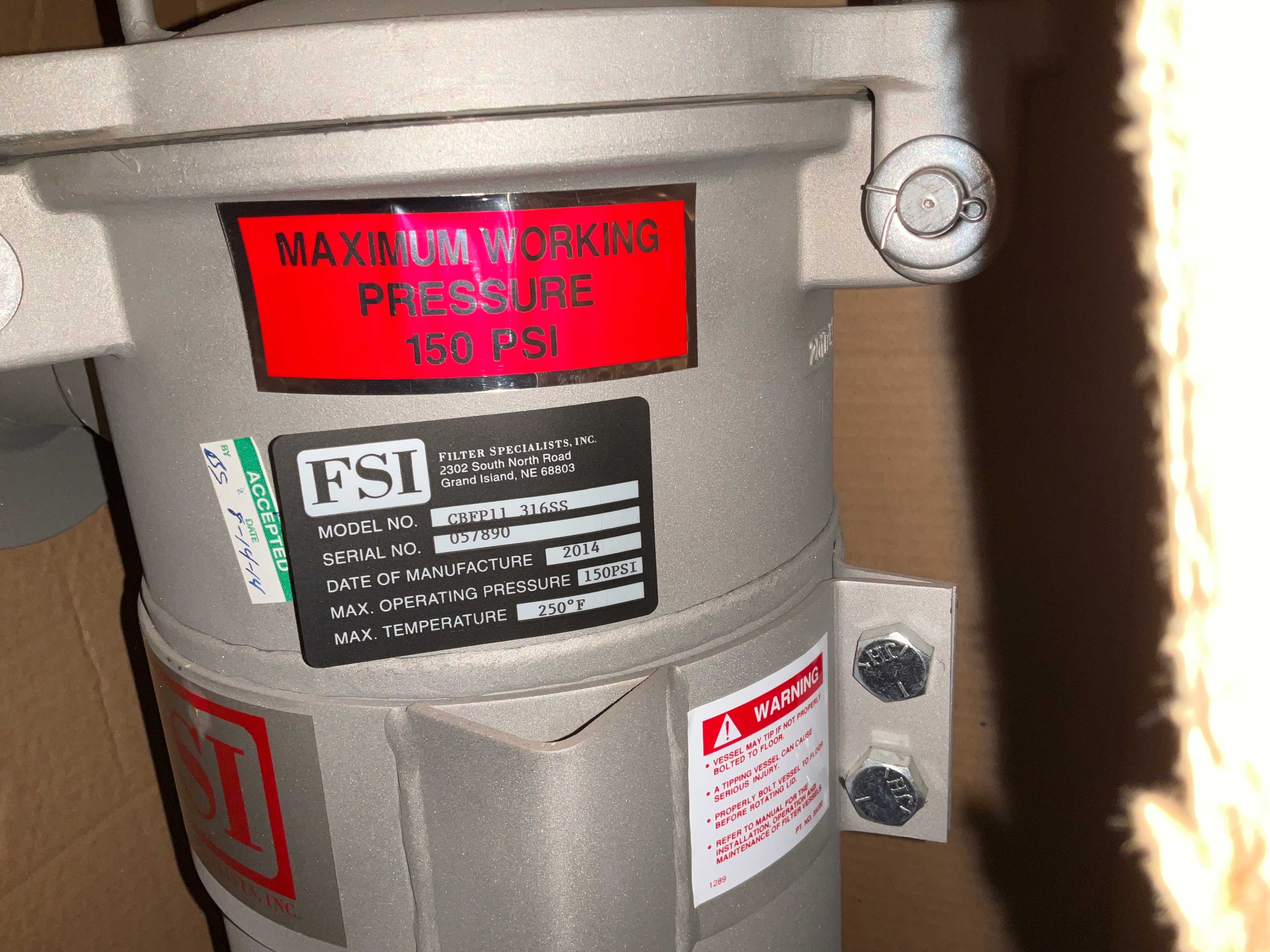 QTY 2- 2014 FSI CBEP11316SS FILTERS - AIR FILTRATION