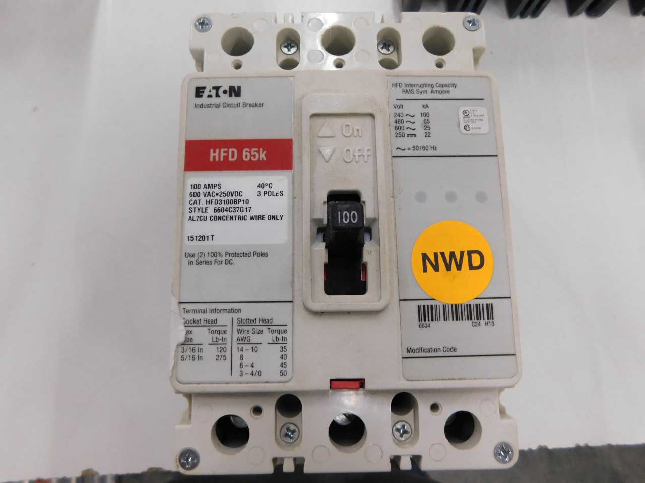 Lot of Quantity 1x HFD3100 MCCB/Molded Case Circuit Breaker - CIRCUIT BREAKERS