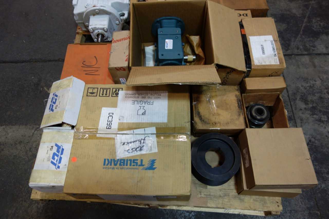 1 PALLET OF ASSORTED V-BELT SHEAVES, GEAR REDUCERS, CLUTCH BRAKES & CLUTCH- DODGE, BROWNING - GEAR REDUCERS