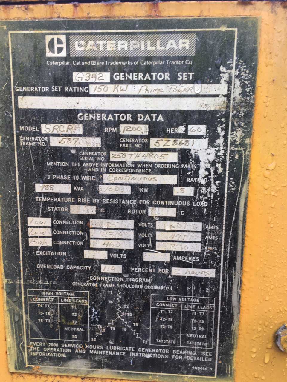 Caterpillar G342 150KW Generator - STANDBY POWER GENERATOR