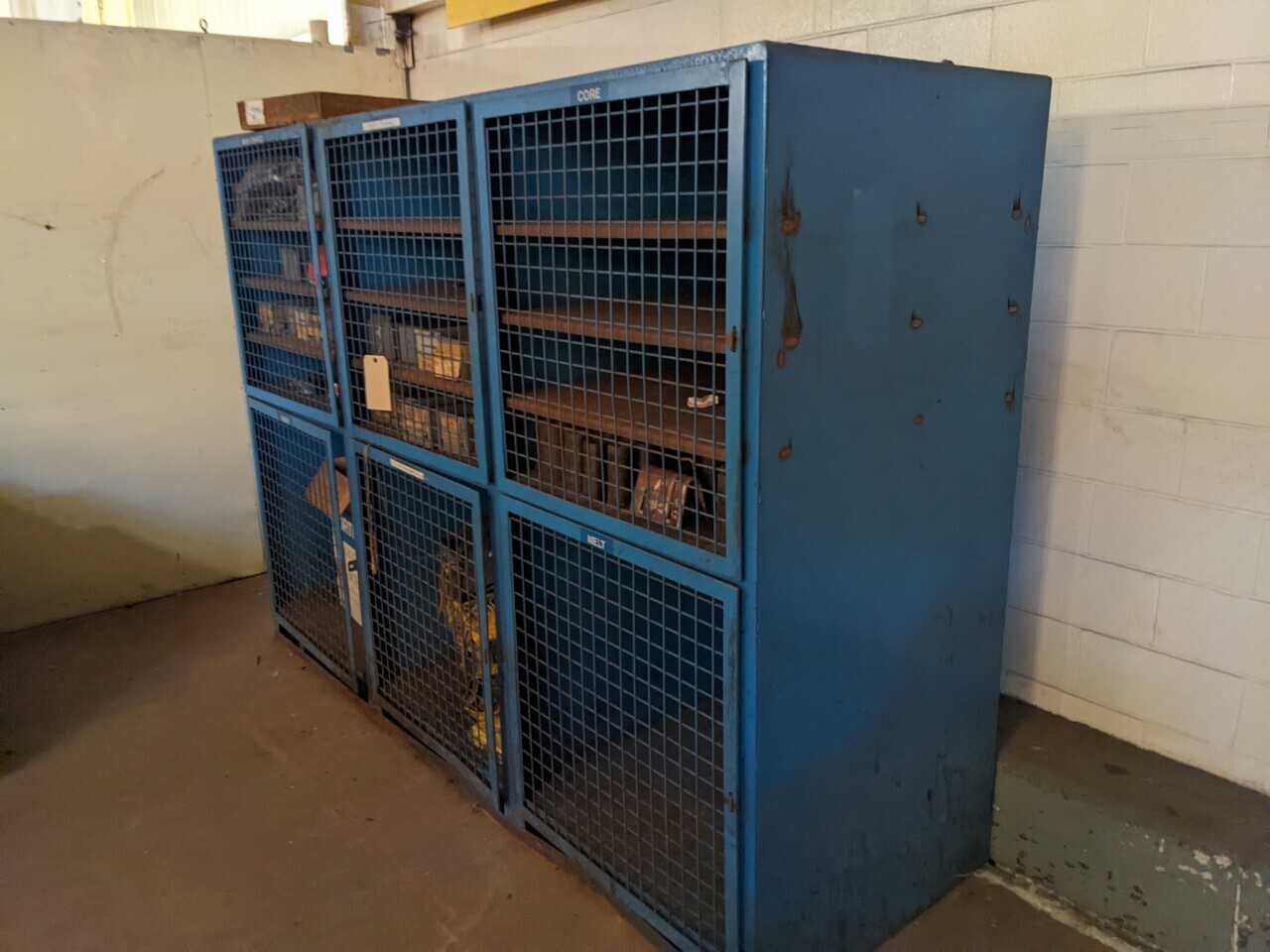 CABINET WITH CONTENTS, ASSORTED TOOLS, SAWS, SOCKETS, BUMP CAPS - HAND TOOLS