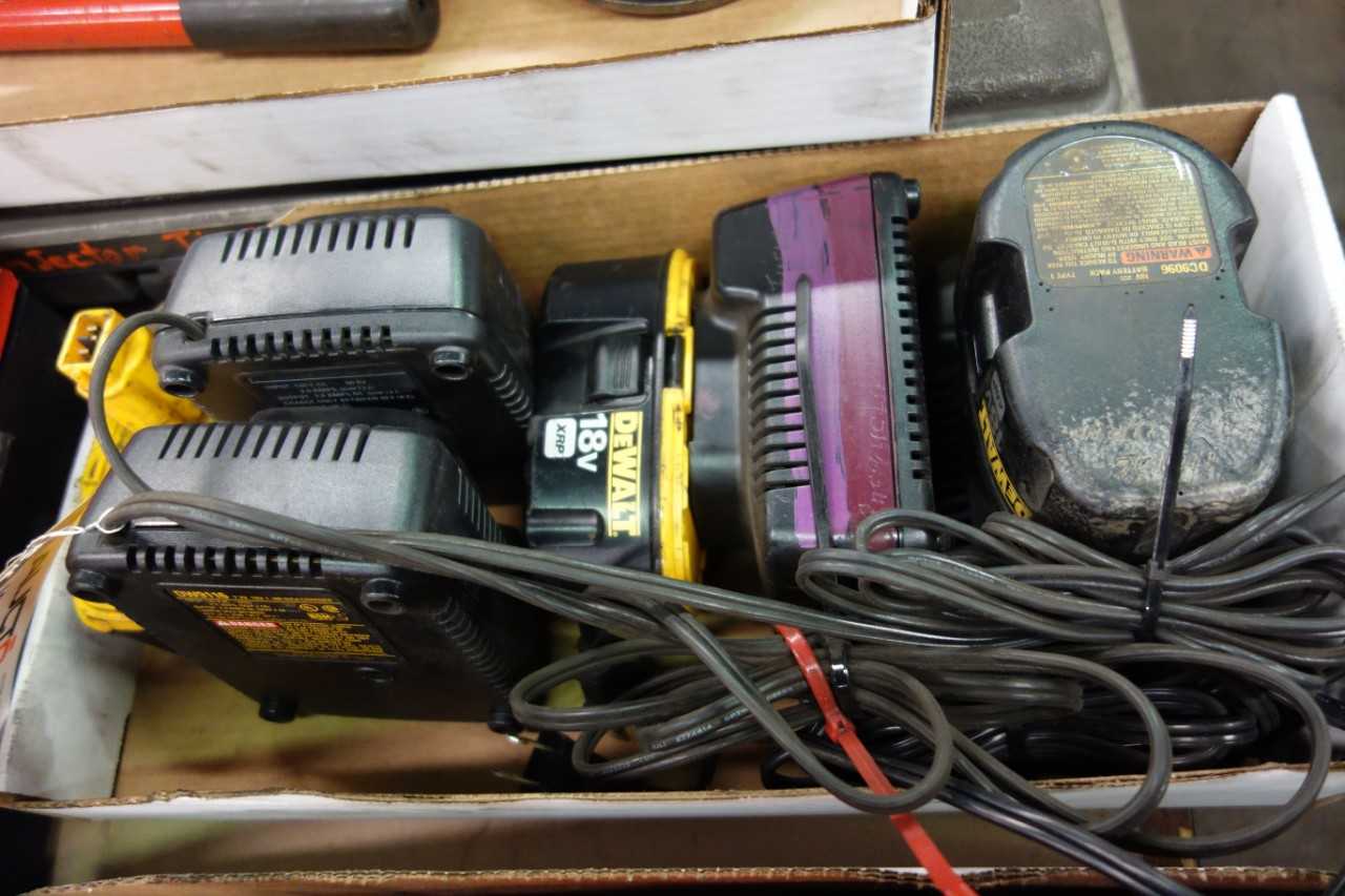 LOT OF 4 ASSORTED DEWALT BATTERY CHARGERS - ELECTRICAL COMPONENTS