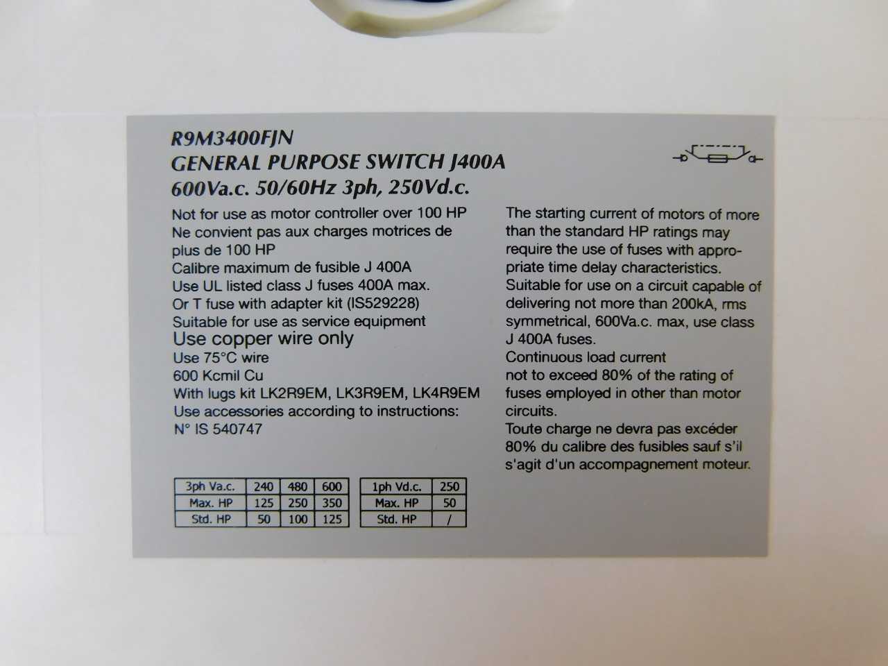 Quantity of 1x R9M3400FJN Switches - ELECTRICAL COMPONENTS Quantity of 1x R9M3400FJN Switches - ELECTRICAL COMPONENTS