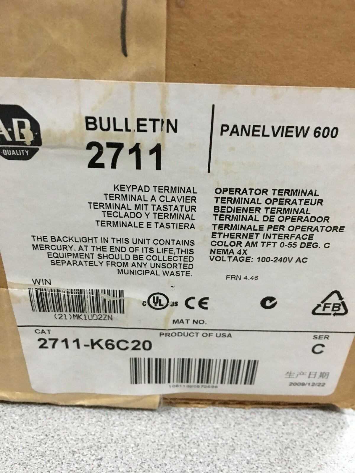 NEW FACTORY SEALED ALLEN-BRADLEY PanelView 600 OPERATOR 2711-K6C20 SERIES C - MISCELLANEOUS