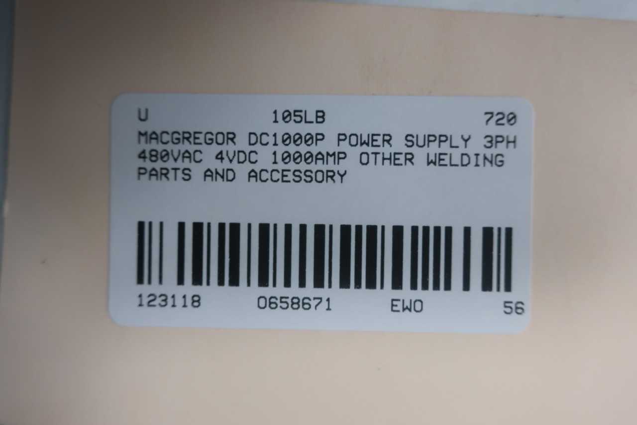 MACGREGOR DC1000P POWER SUPPLY 3PH 480VAC 4VDC 1000AMP OTHER WELDING PARTS AND ACCESSORY - WELDING EQUIPMENT