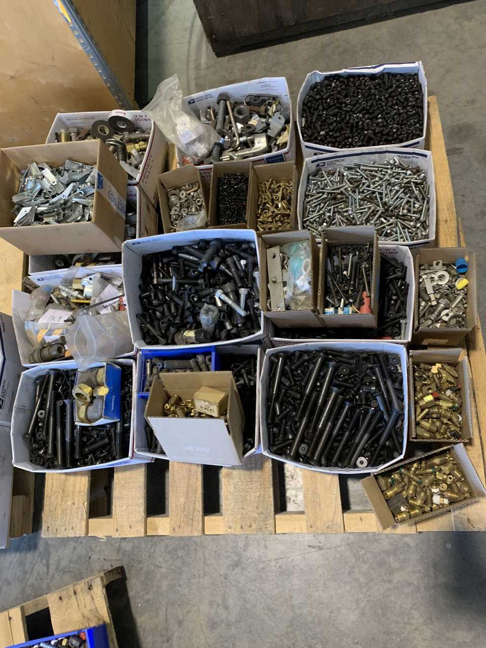 PALLET OF BOLTS AND FITTINGS VARIOUS TYPES AND SIZES - PROCESS EQUIPMENT