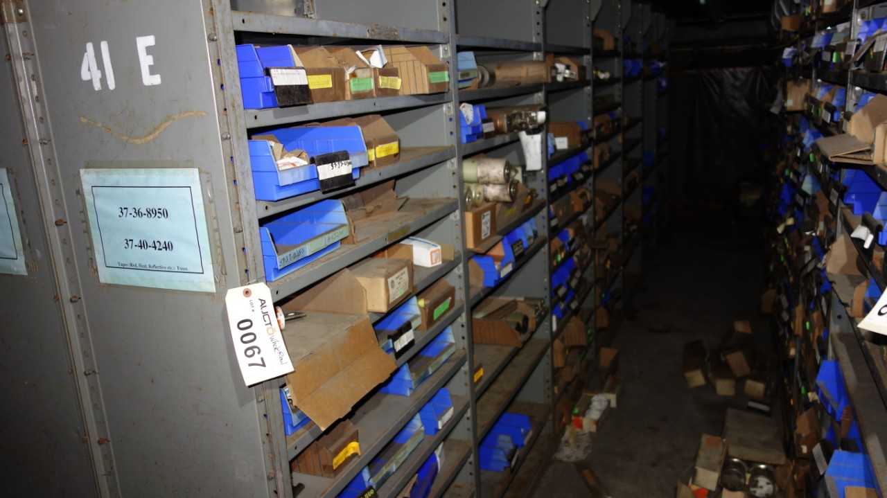 CONTENTS OF 7 SECTIONS OF SHELVING, FUSES, GE DRIVES - SHELVING