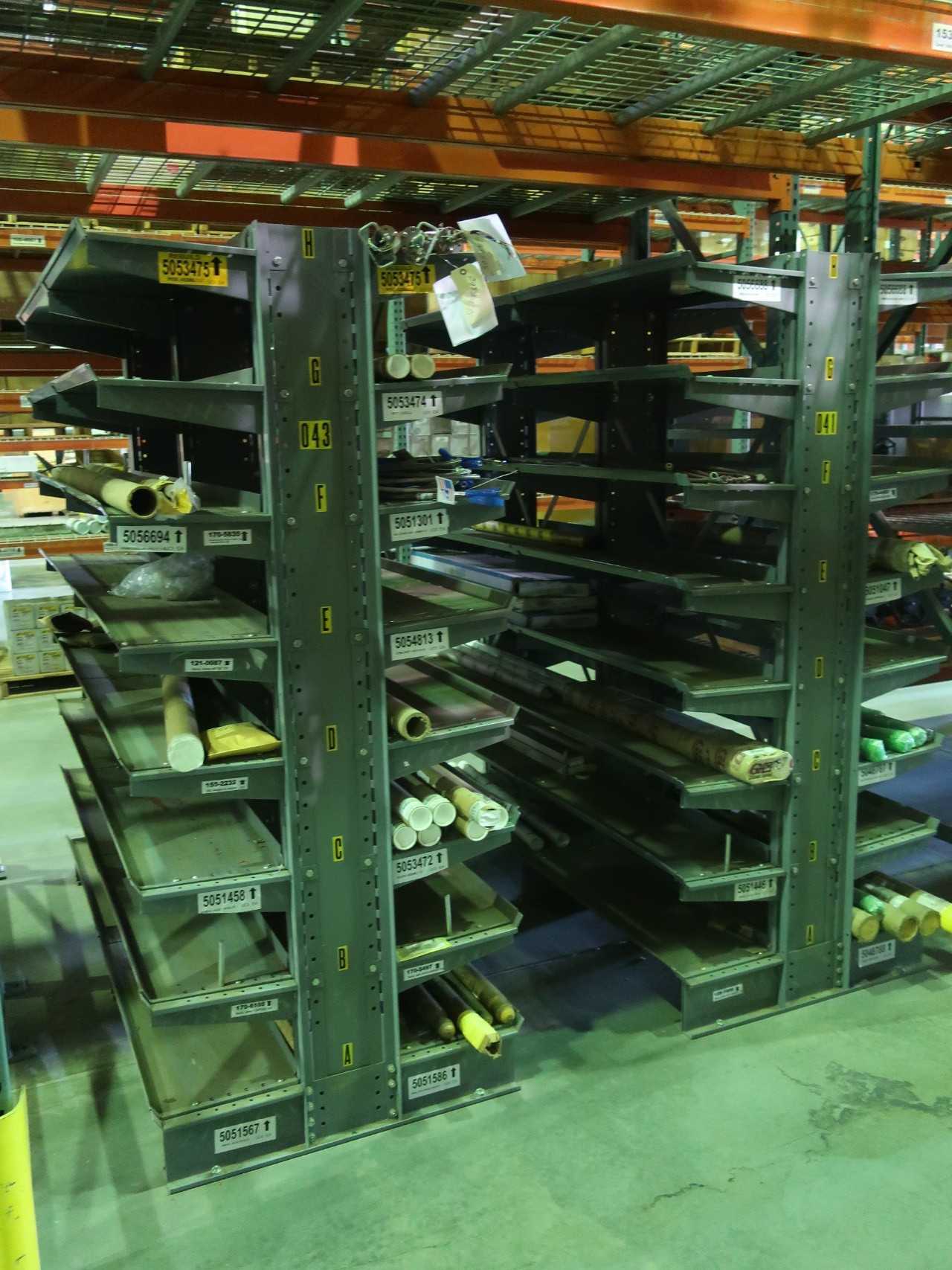 Lot of 4 sections cantilever racking, 6' long 7' tall - ELECTRICAL COMPONENTS