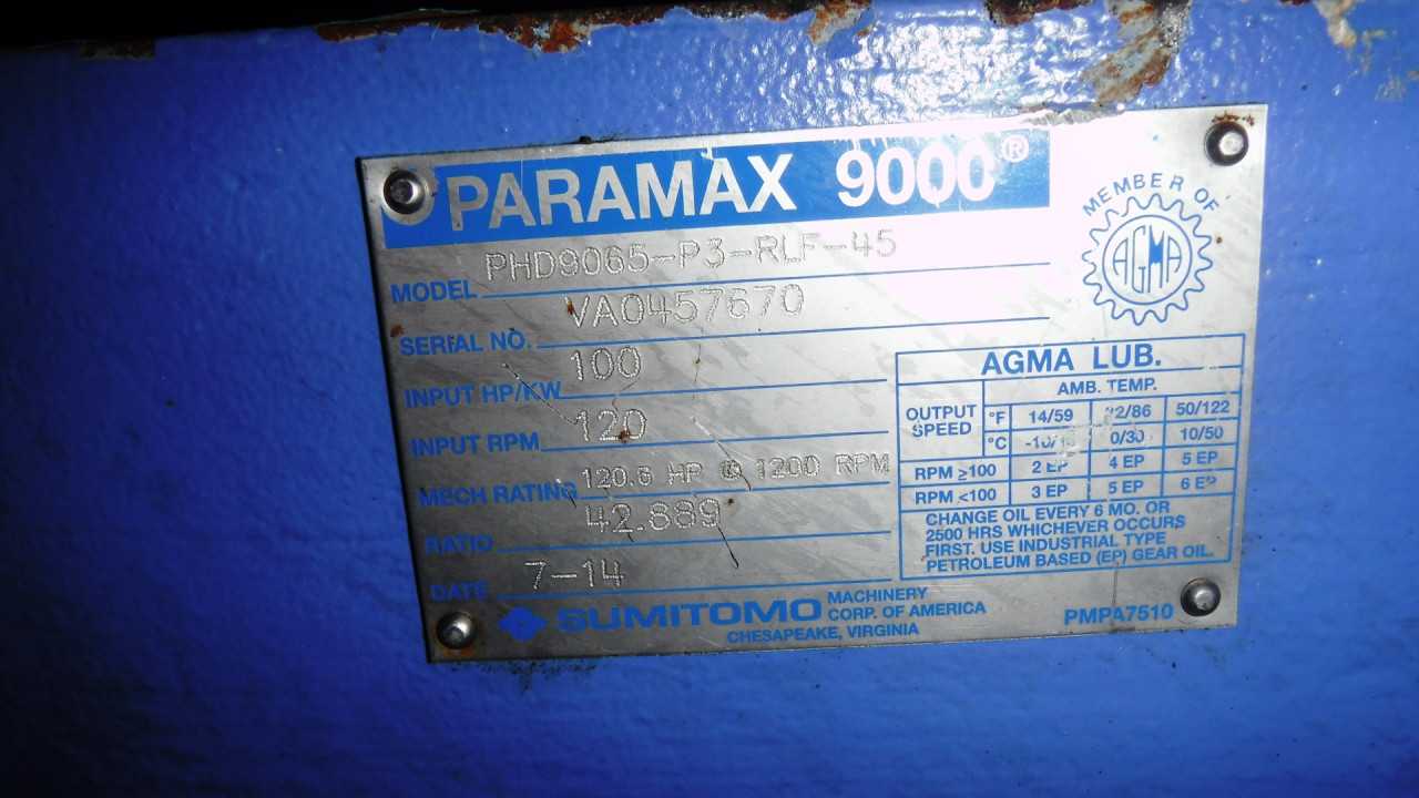 100 HP Sumitomo Gear Reducer Model PDH9065P3-RLF-45 - GEAR REDUCERS