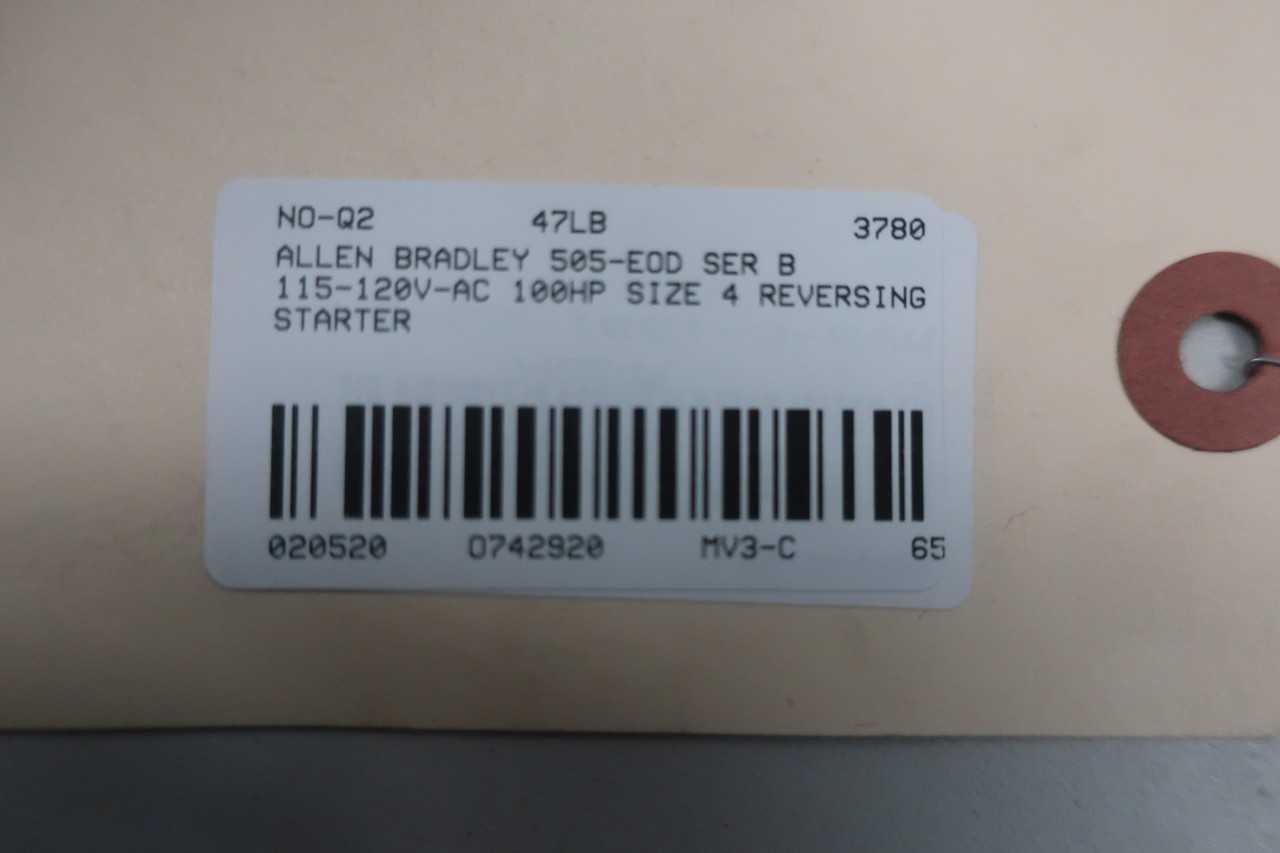 ALLEN BRADLEY 505-EOD SER B 115-120V-AC 100HP SIZE 4 REVERSING STARTER - MOTOR STARTERS