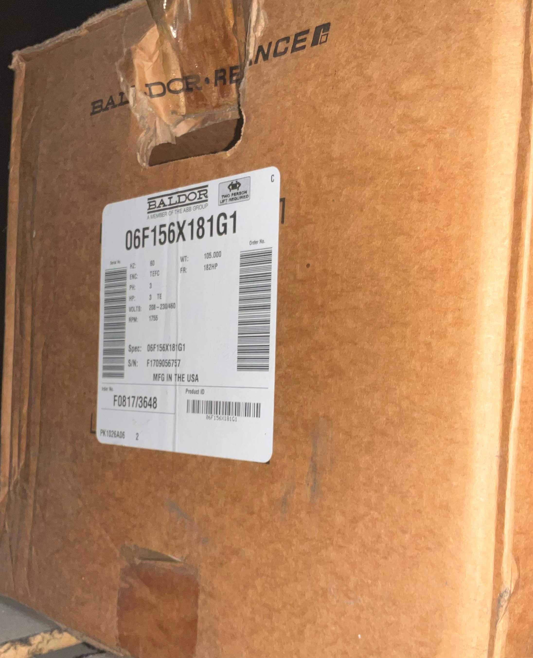 QTY 2- BALDOR RELIANCE 06F156X181G1 AC MOTOR - AC MOTOR