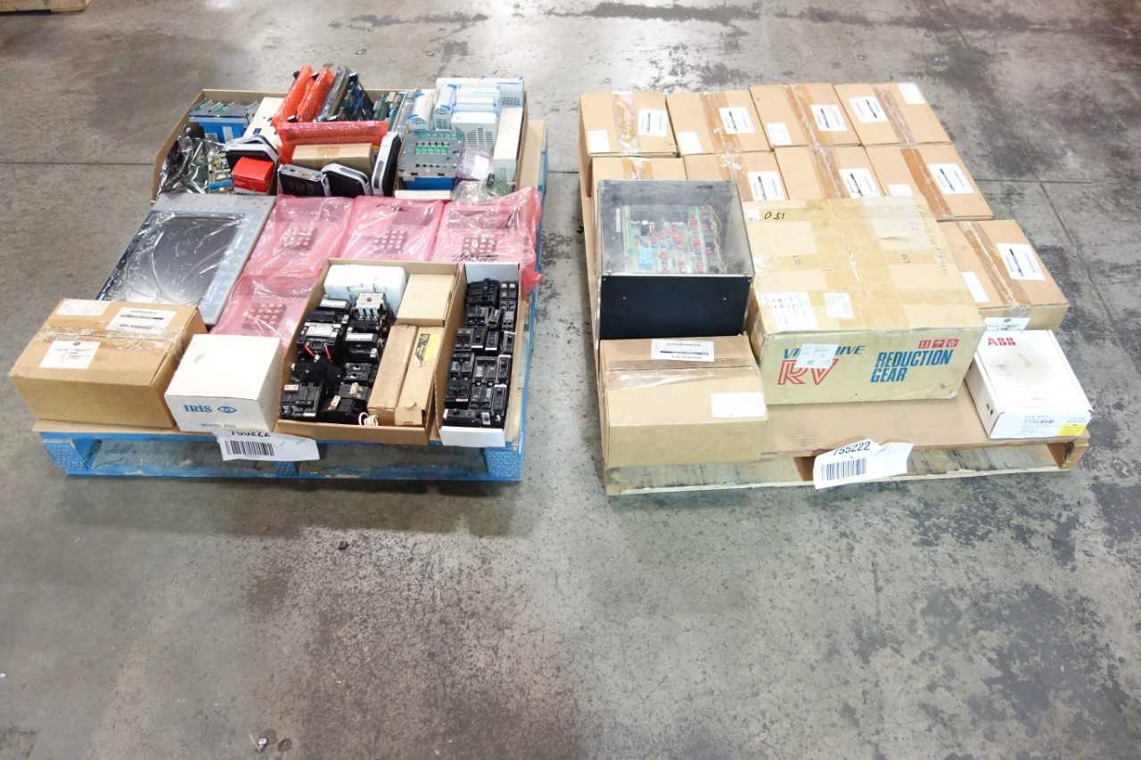 2 PALLET OF ASSORTED ELECTRICAL, INTERFACE PANELS, MODULES, SENSORS, BREAKERS, CIRCUIT BOARDS - AUTOMATION & CONTROLS