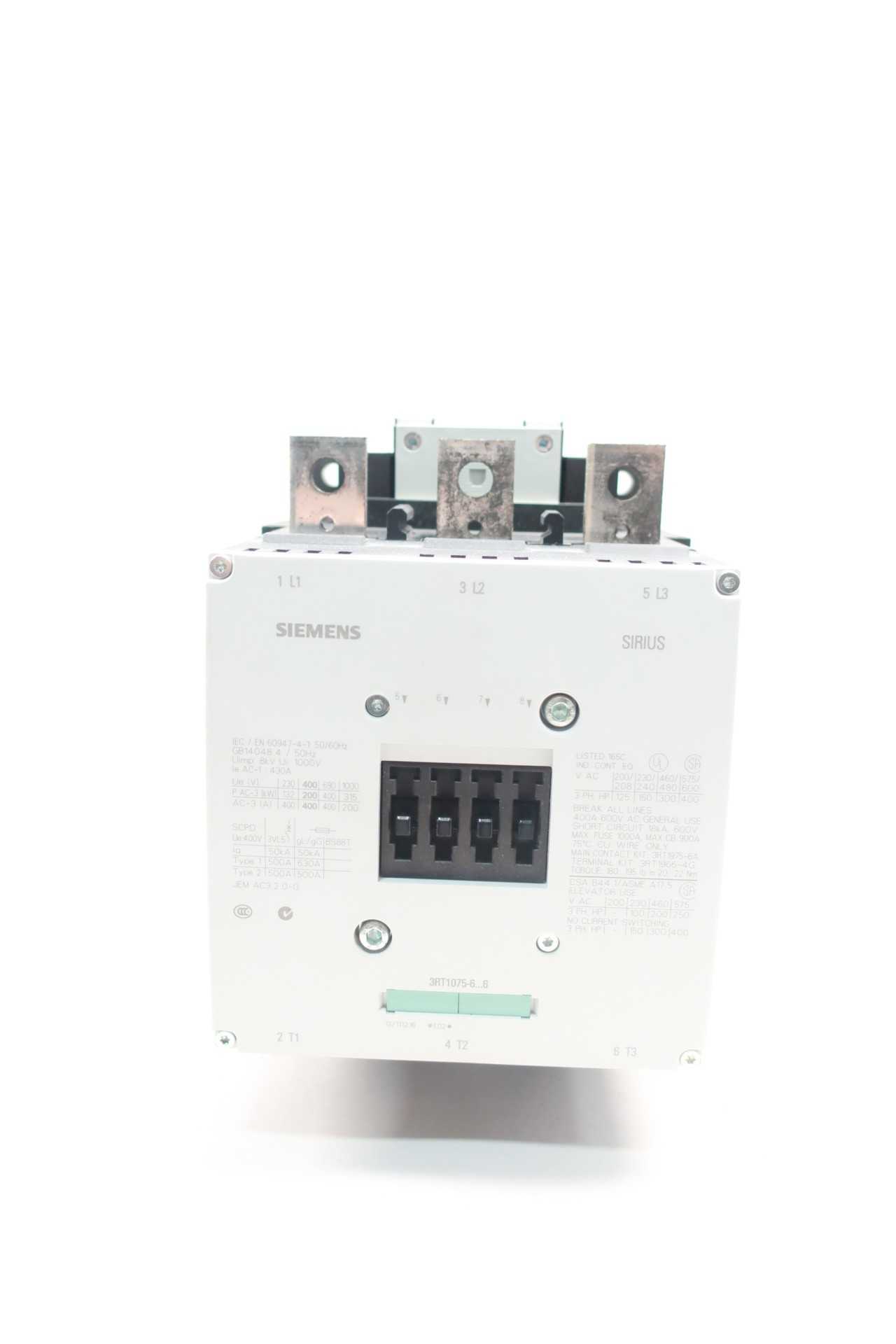 SIEMENS 3RT1075-6AR36 SIRIUS 440-480V-AC 430A AMP 300HP AC CONTACTOR - CONTACTORS