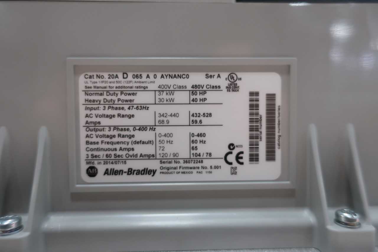 ALLEN BRADLEY 20AD065A0AYNANC0 DRIVE 460V - MOTOR DRIVES