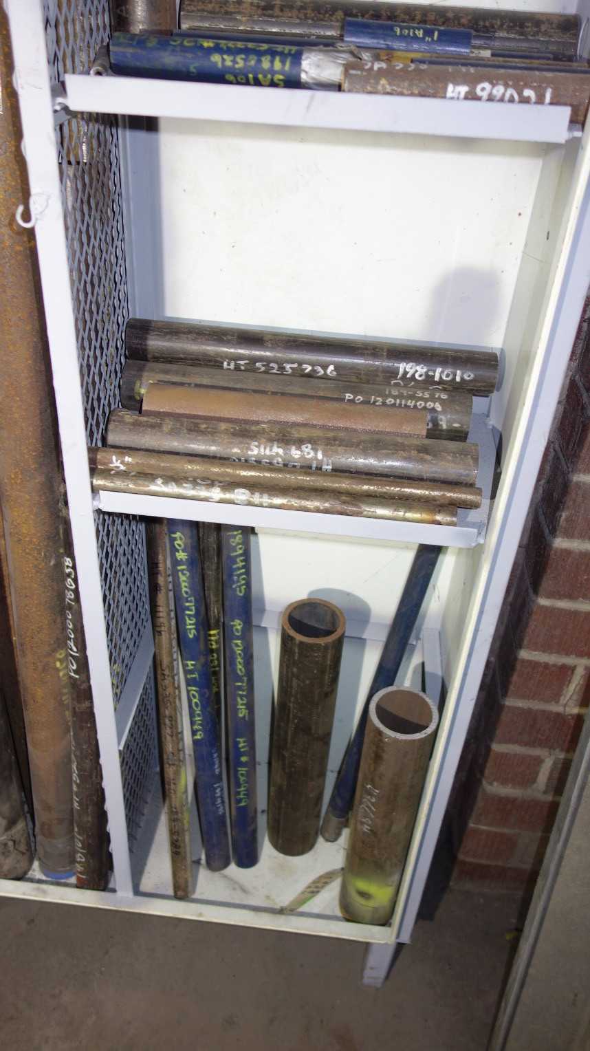 CABINET OF ASSORTED STEEL TUBING PIPING PIPES - TOOL STORAGE