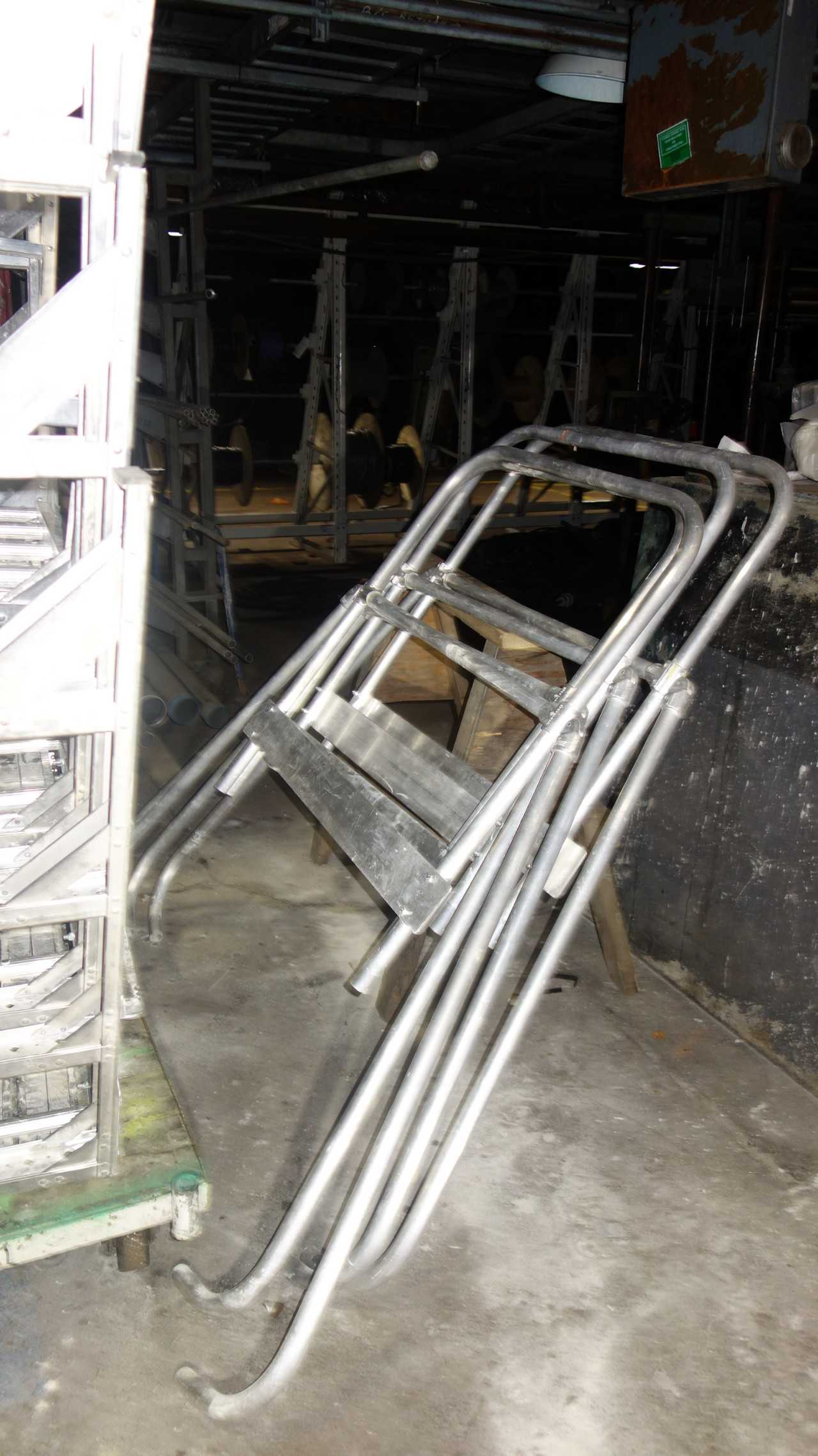CART OF METALLIC 4FT LADDERS & RAILINGS - MISCELLANEOUS
